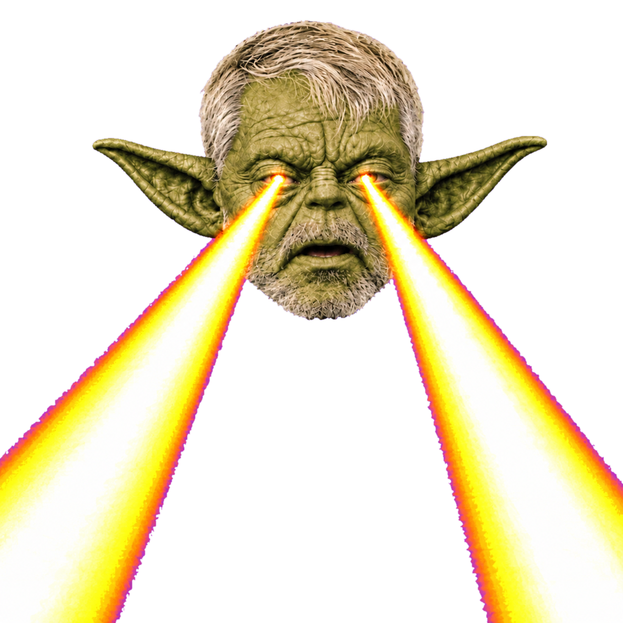 Yoda Saylor firing yellow-orange lasers from his eyes